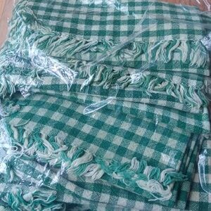 Green Off white  fringed Napkins